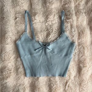 Women's Blue Lace Trim Ribbed Top